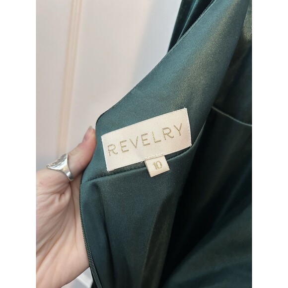 REVELRY Asher Velvet Classic Emerald Cross Open Back Slit Maxi Dress Gown 10 - Picture 8 of 12